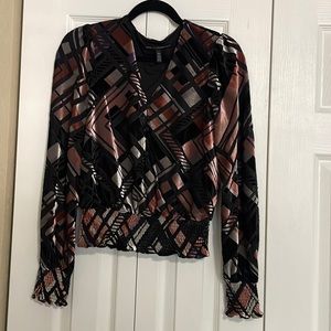 White House black market velvet patterned blouse
